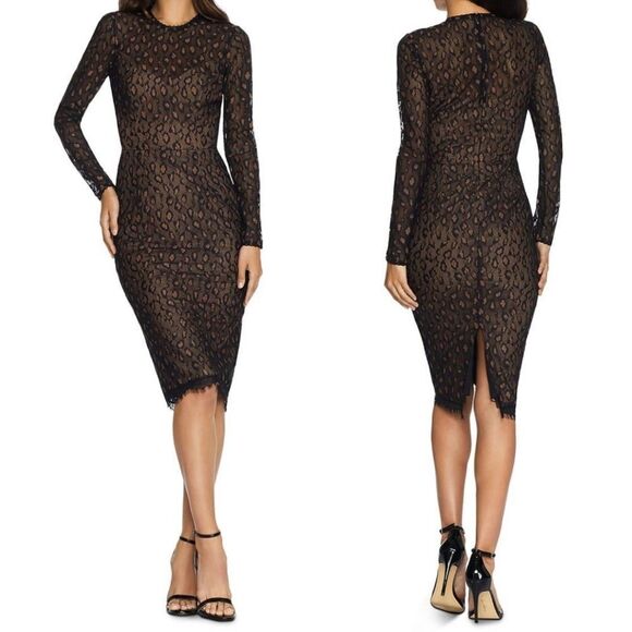 Dress The Population Black and Tan Kay Lace Sheath Cocktail Dress - Picture 1 of 7